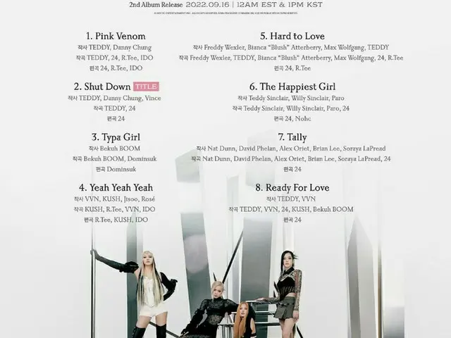 “BLACKPINK”，第二張完整專輯“BORN PINK”曲目列表發布