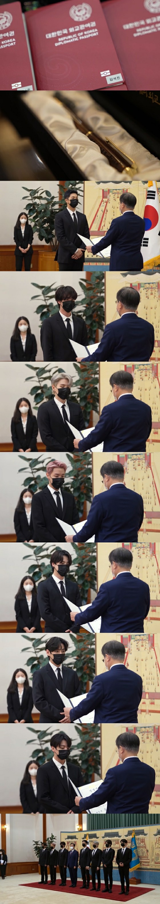 “防彈少年團”被任命為未來文化特使=文總統向成員頒發“任命書”