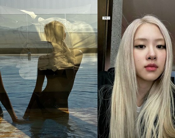 “BLACKPINK”Rose，後視的剪影變成了照片......在游泳池裡休息的片刻被釋放