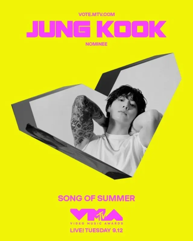 「BTS（防弾少年団）」JUNG KOOK、米「MTV VMA」“Song of Summer”部門に2年連続ノミネート